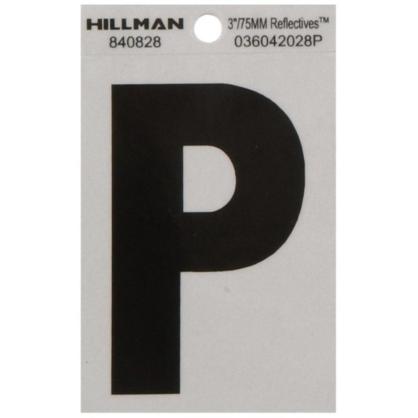 Hillman 3 in. Reflective Black Vinyl Self-Adhesive Letter P 1 pc, 6PK 840828